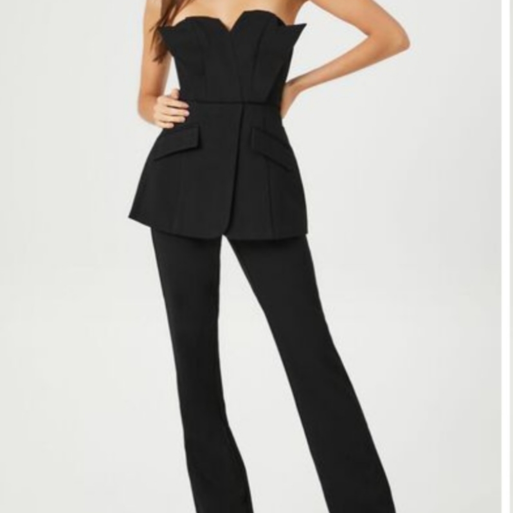 Strapless peplum jumpsuit